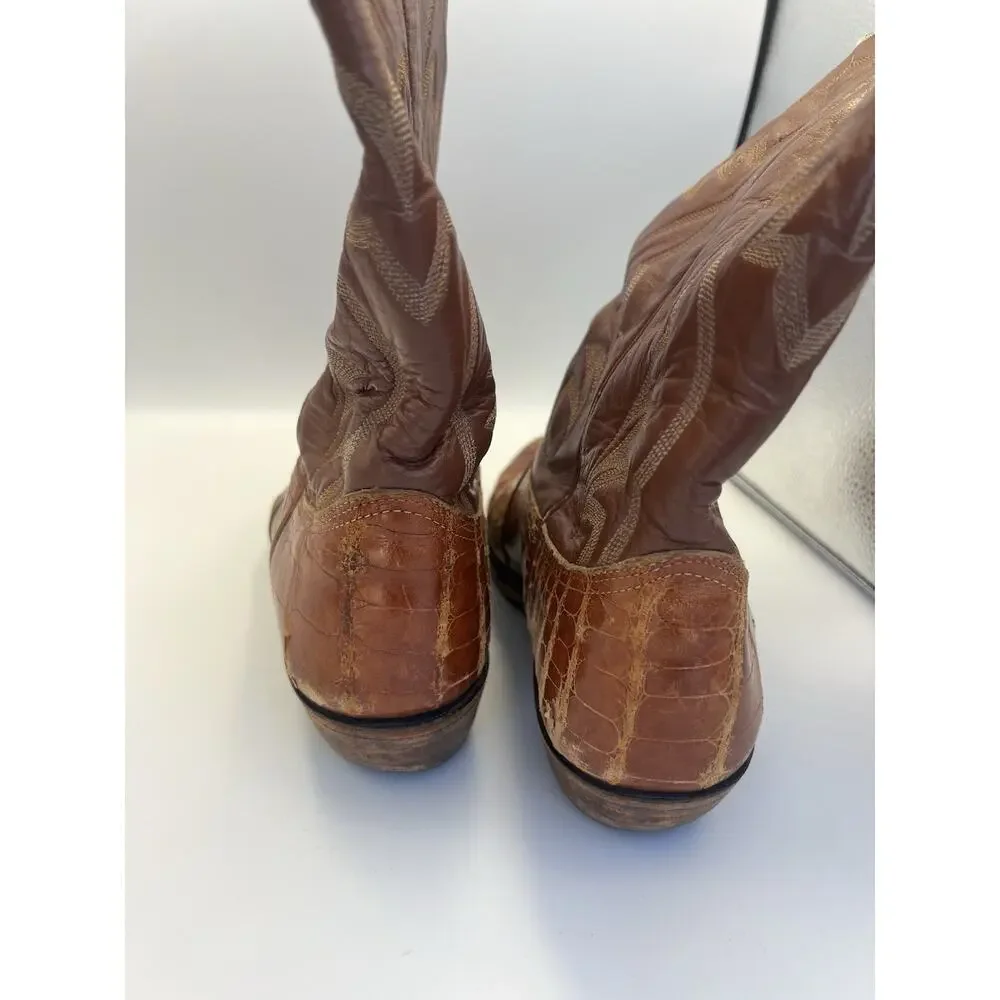 NOCONA Brown COGNAC ALLIGATOR &Leather Western Cowboy Boots Size 10.5 D Vintage